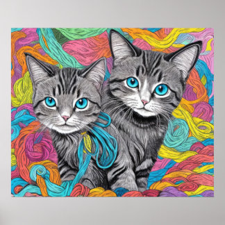 Katzen und Wolle Poster