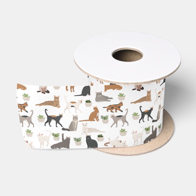 Katzen und Zimmerpflanzen Satinband (Spule)
