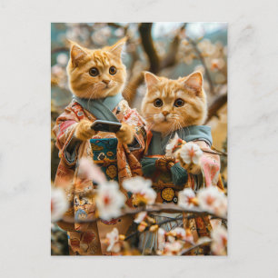 Katzen unter Kirschblüten in Japan Feiertagspostkarte