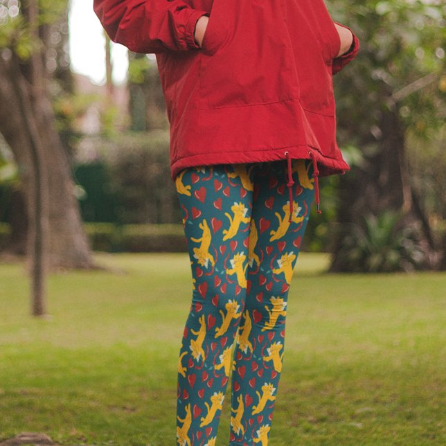 Katzen Valentinstag Orange, Rot und Blau Leggings (Von Creator hochgeladen)