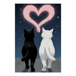 Katzen Valentintagskarte mit rosa Herz Poster
