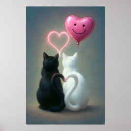 Katzen Valentintagskarte mit rosa Herz Poster