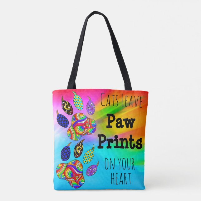 Katzen Verließ Paw Prints auf der Heart Tote Bag (Rückseite)