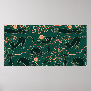 Katzen Vintag doodles nahtloses Muster Poster