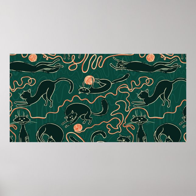 Katzen Vintag doodles nahtloses Muster Poster (Vorne)