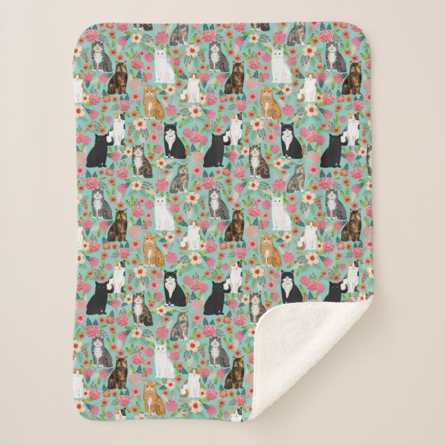 Katzen Vintage Blütenminze Sherpadecke (Vorderseite)