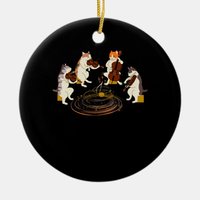 Katzen Violine Cello Chat Lover Keramik Ornament (Vorne)