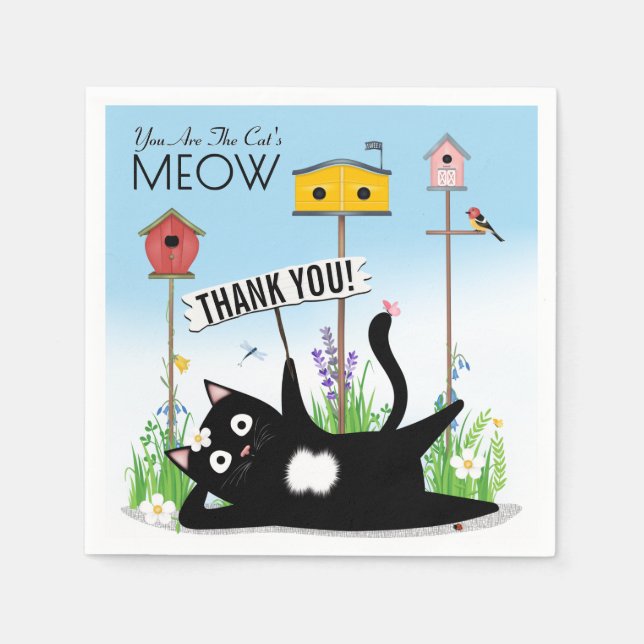 Katzen Vögel Garten Danke Serviette (Vorderseite)