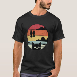 Katzen Vögel Lustig Retro Kätzchen Katze Feline Mä T-Shirt