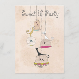 Katzen Vogelkäfige Süße 16 Party Einladungen