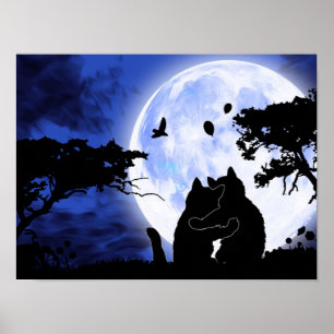 Katzen Vollmond Poster