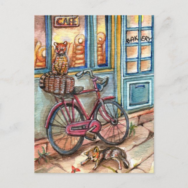 Katzen vor Bäckerei Postkarte (Vorderseite)