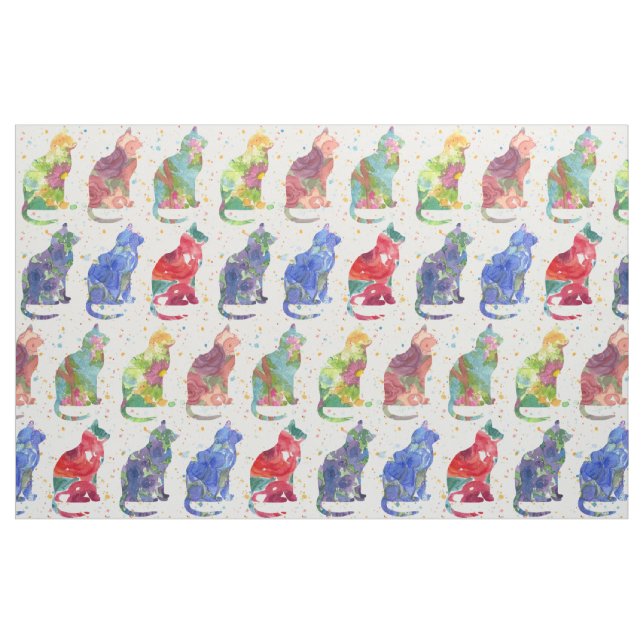 Katzen Wasserfarbene Blume Spots Stoff (Fat Quarter (45,7 x 55,9 cm))