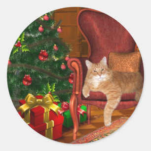 Katzen-Weihnachten Runder Aufkleber