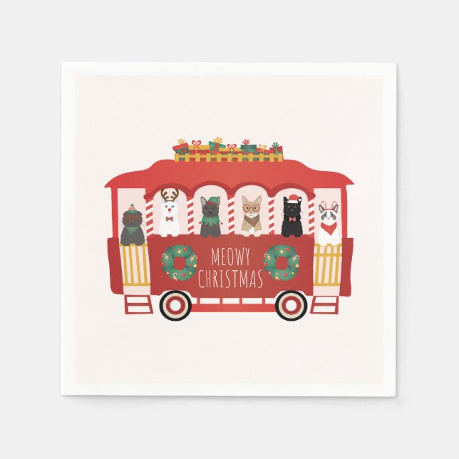 Katzen Weihnachten Trolly Meowy Weihnachten Serviette (Vorderseite)