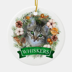 Katzen-Weihnachts-Kranz-Ornament Keramik Ornament
