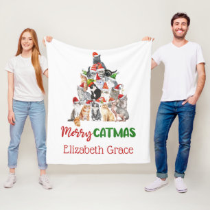 Katzen-Weihnachtsbaum Fröhliche Katmus Geschenk fü Fleecedecke