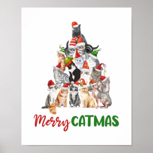 Katzen-Weihnachtsbaum Katzenliebhaber Weihnachtsfe Poster
