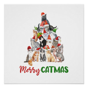 Katzen-Weihnachtsbaum Katzenliebhaber Weihnachtsfe Poster