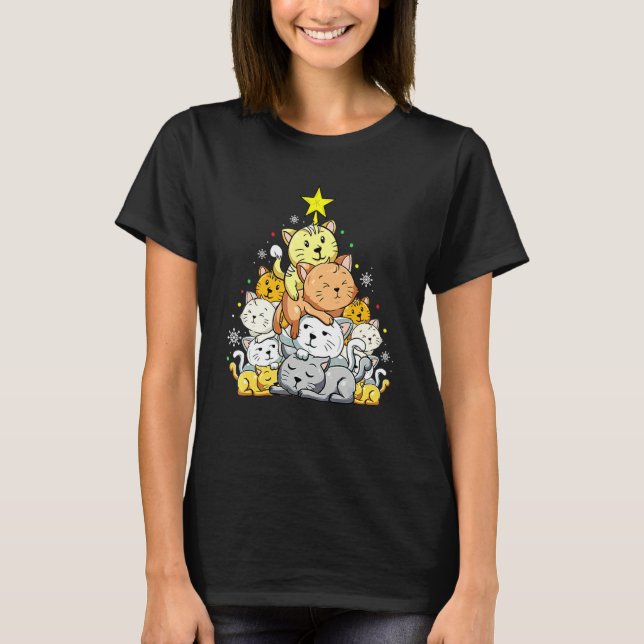 Katzen-Weihnachtsbaum Meowy Catmas Xmas T-Shirt (Vorderseite)