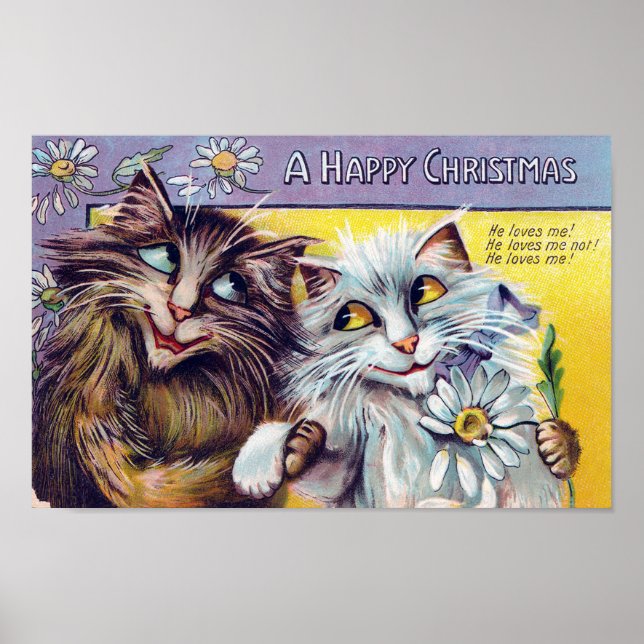 Katzen-Weihnachtskarte, Louis Wain Poster (Vorne)