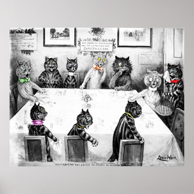 Katzen Weihnachtskatastrophe von Louis Wain Poster (Vorne)