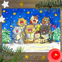 Katzen-Weihnachtslied-Sänger Postkarte Lustig und