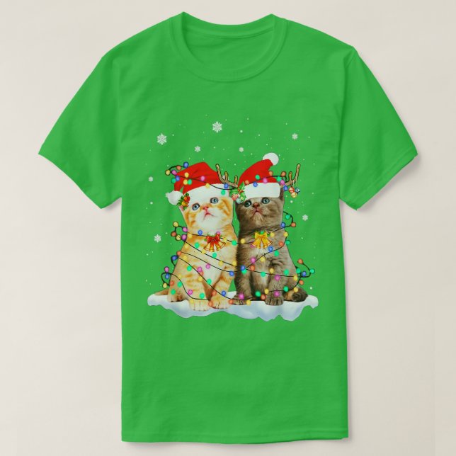 Katzen Weihnachtsmannmütze Weihnachtsbaum Lichter  T-Shirt (Design vorne)