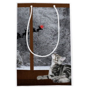 Katzen-Weihnachtsrotes Punktren Mittlere Geschenktüte