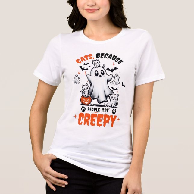 Katzen, weil die Leute ein gruseliges Halloween-Sh Tri-Blend Shirt (Vorderseite)
