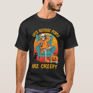 Katzen, weil Menschen unheimliche Katze Halloween T-Shirt