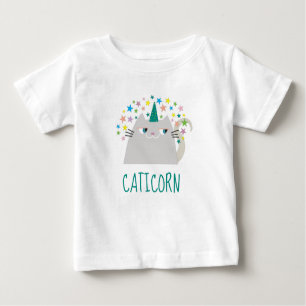 Katzen-weißes Einhorn Caticorn bunte Sterne lustig Baby T-shirt