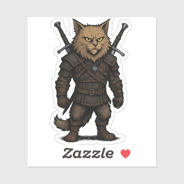 Katzen-Witcher – mittelalterlicher Fantasy-Krieger Aufkleber (Blatt)