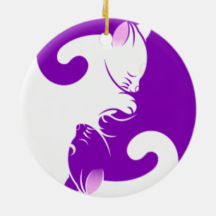 Katzen yin Yang Keramikornament