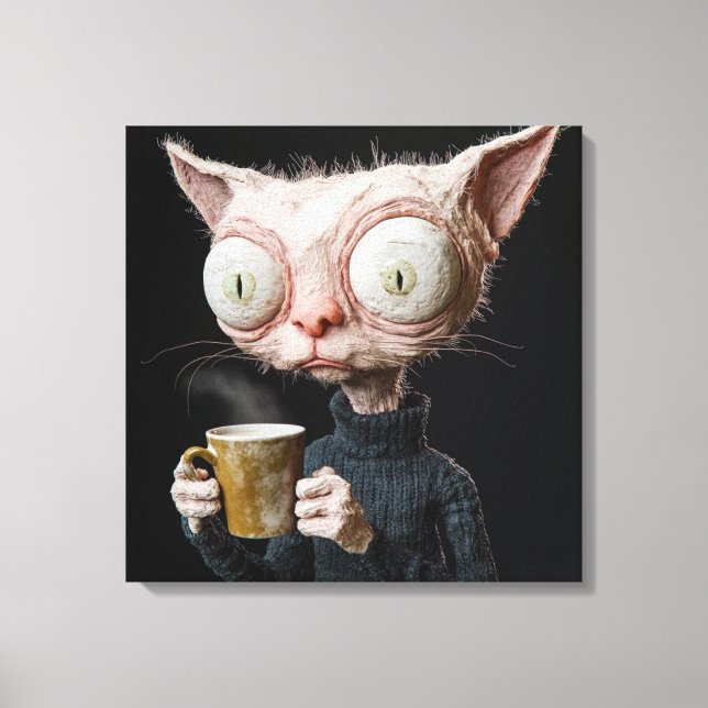 Katzenansicht mit Tasse Leinwanddruck (Vorderseite)