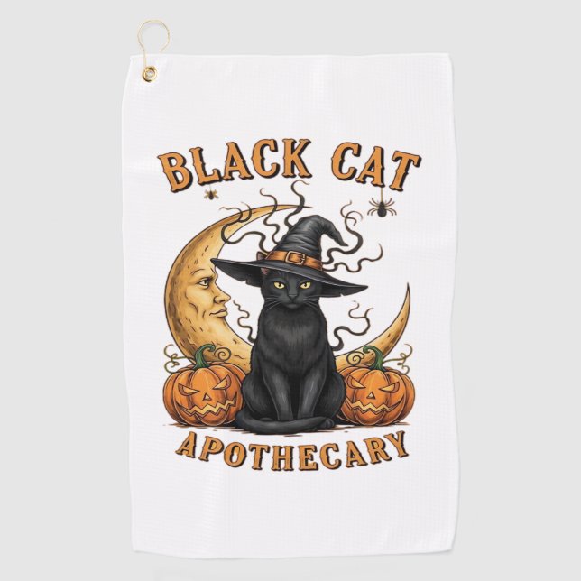 Katzenapothecary - Halloween Witchy Moon & Pum Golfhandtuch (Vorderseite)