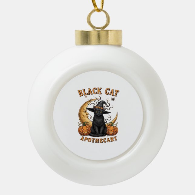Katzenapothecary - Halloween Witchy Moon & Pum Keramik Kugel-Ornament (Vorderseite)