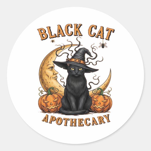 Katzenapothecary - Halloween Witchy Moon & Pum Runder Aufkleber (Vorderseite)