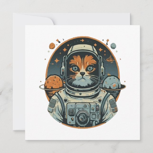 Katzenastronaut auf Asteroiden Einladung (Vorderseite)