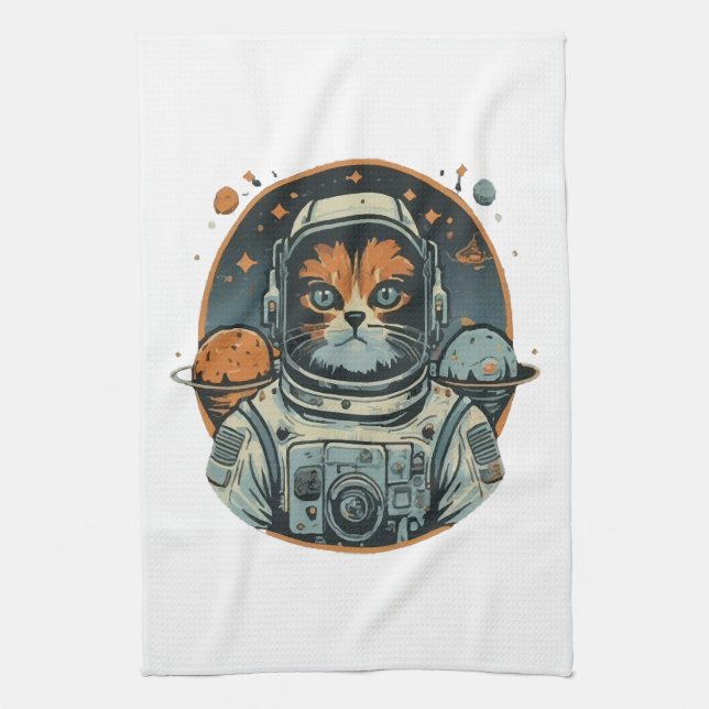 Katzenastronaut auf Asteroiden Geschirrtuch (Vertikal)