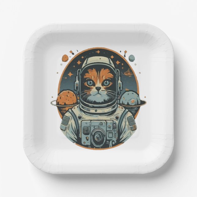 Katzenastronaut auf Asteroiden Pappteller (Vorderseite)