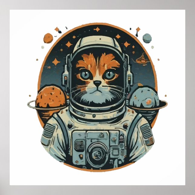 Katzenastronaut auf Asteroiden Poster (Vorne)