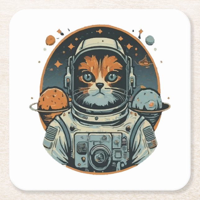 Katzenastronaut auf Asteroiden Rechteckiger Pappuntersetzer (Vorderseite)