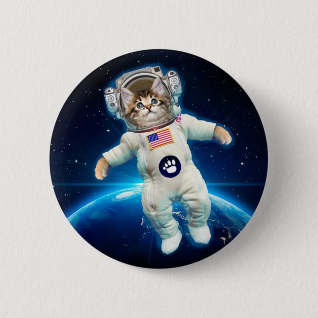 Katzenastronaut im Weltraum Button (Vorderseite)