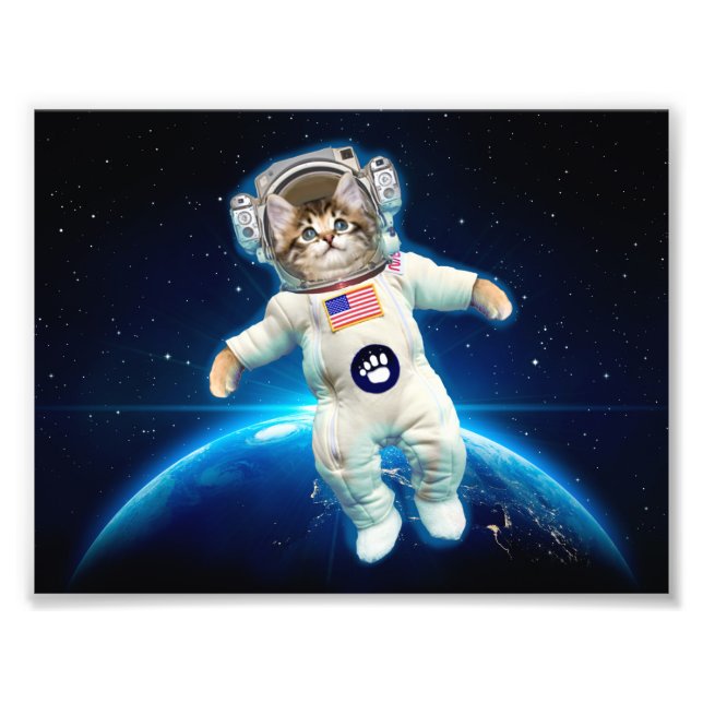 Katzenastronaut im Weltraum Fotodruck (Vorne)
