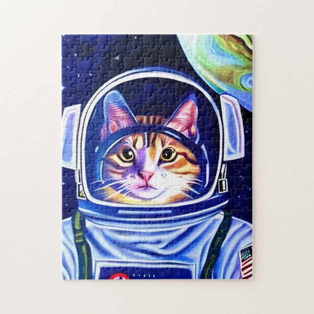 Katzenastronaut im Weltraum Puzzle (Vertikal)