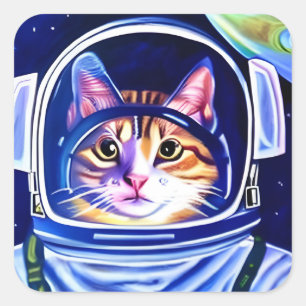 Katzenastronaut im Weltraum Quadratischer Aufkleber