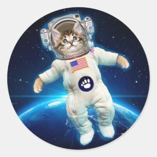 Katzenastronaut im Weltraum Runder Aufkleber
