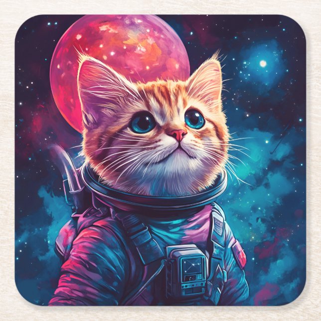 Katzenastronautenraum Rechteckiger Pappuntersetzer (Vorderseite)