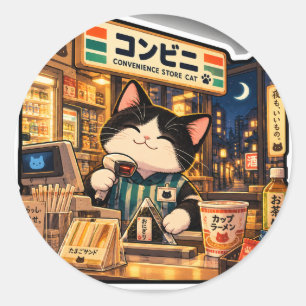 Katzenaufkleber für den Convenience Store   Japani Runder Aufkleber